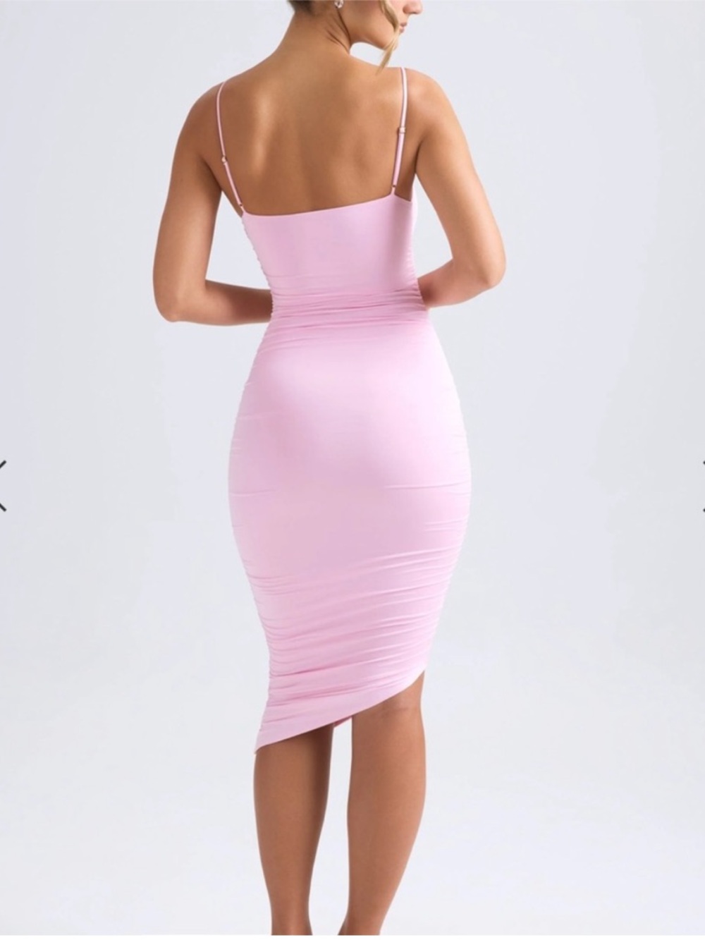 NWT Oh Polly Anaisa Pink Ruched Midi Dress - Picture 2 of 4